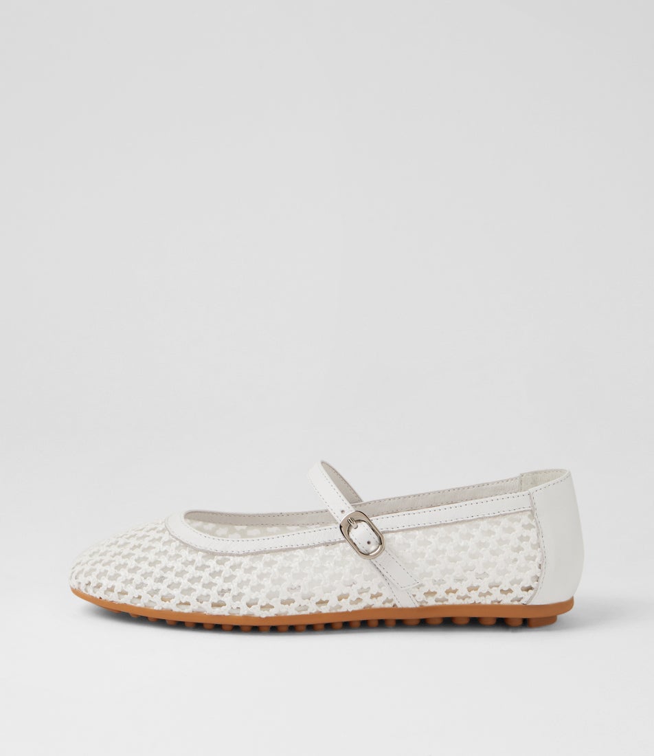 Bibble White Raffia Leather Ballet Flats Bibble White Raffia Leather Ballet Flats