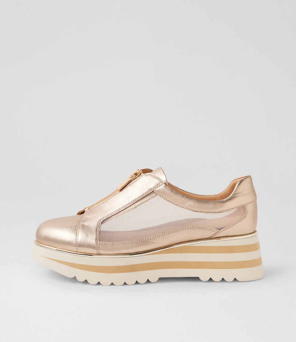 Elwira Champagne Leather Mesh Loafers