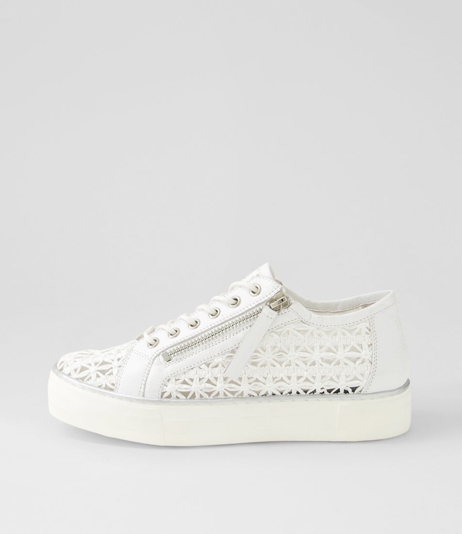 Femie White Syn Raffia Leather Sneakers