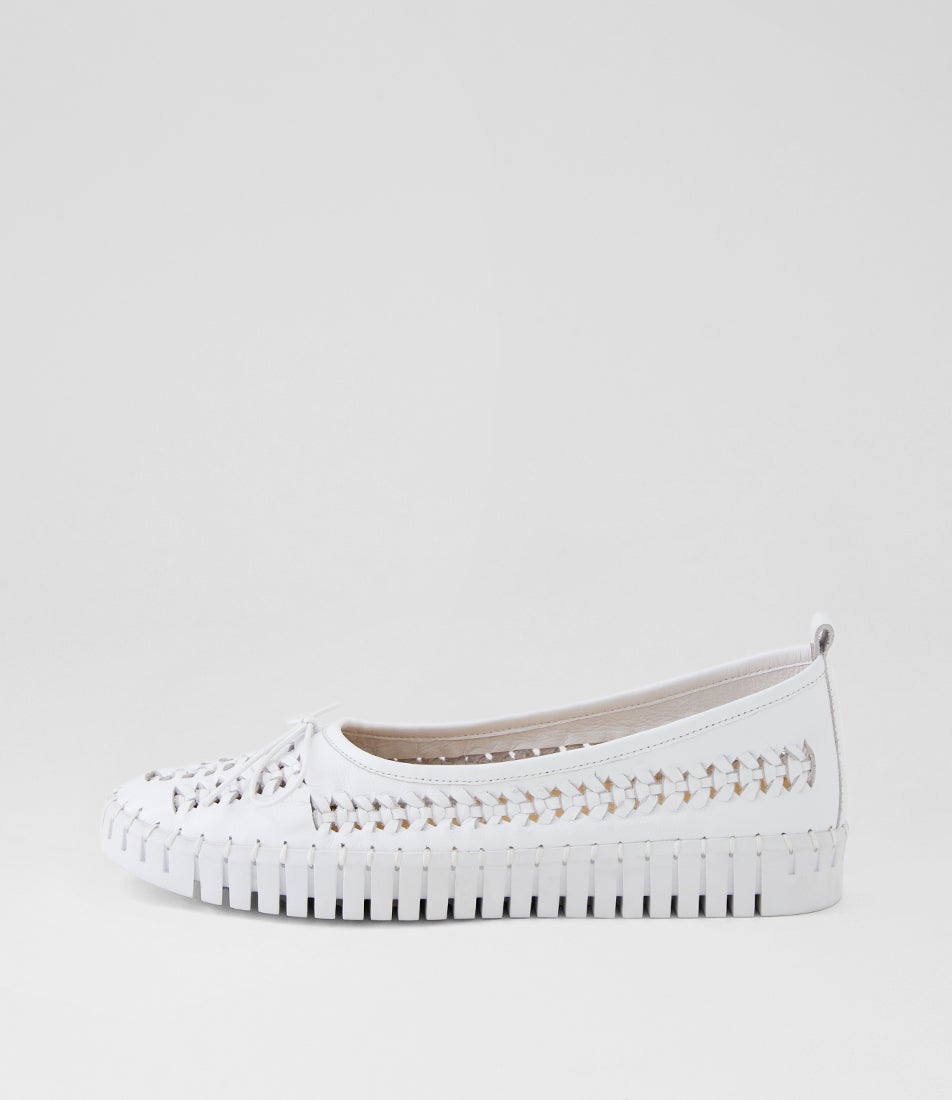 Hagar White Leather Ballet Flats