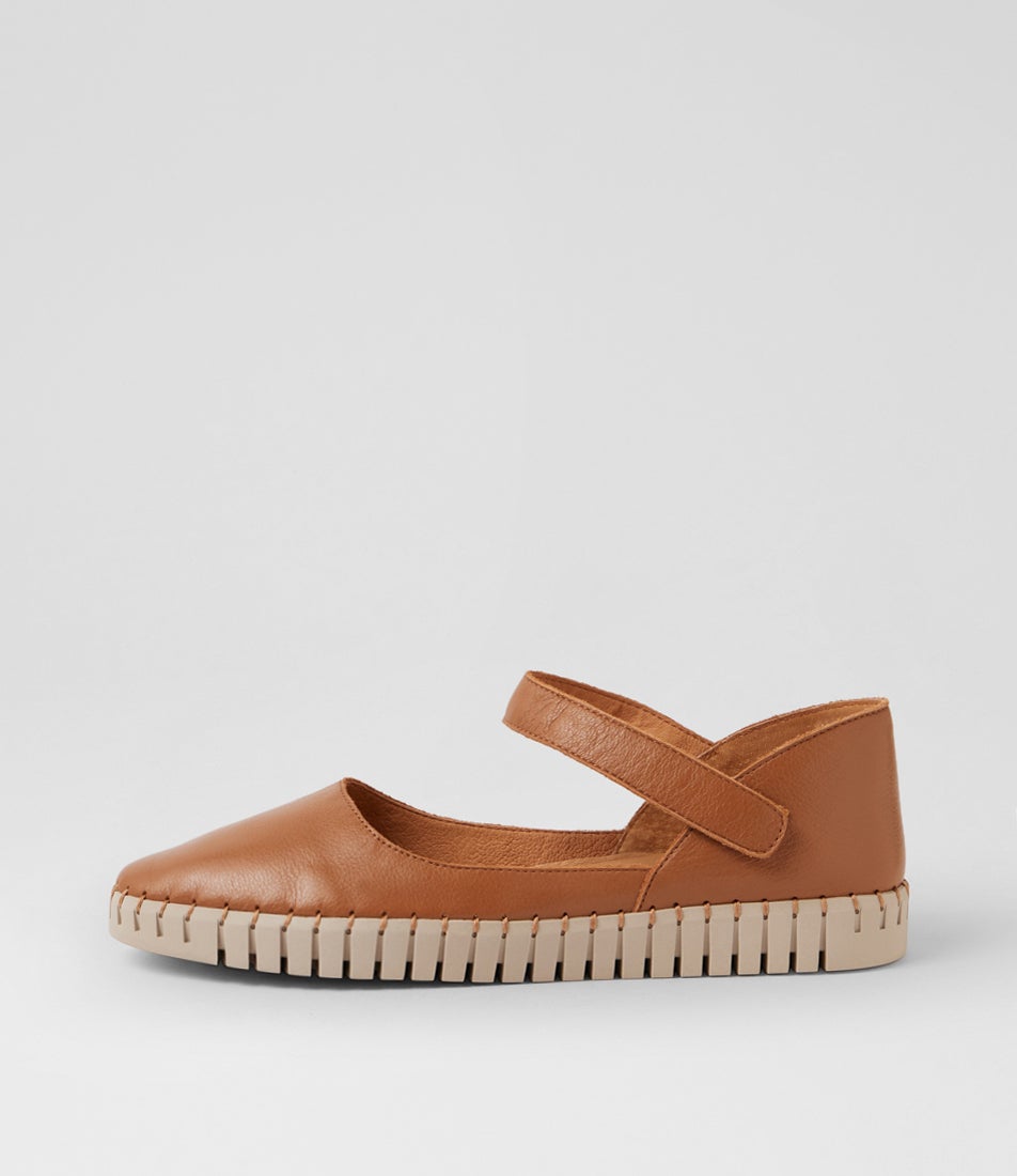 Hough Dark Tan Almond Leather Flat Shoes
