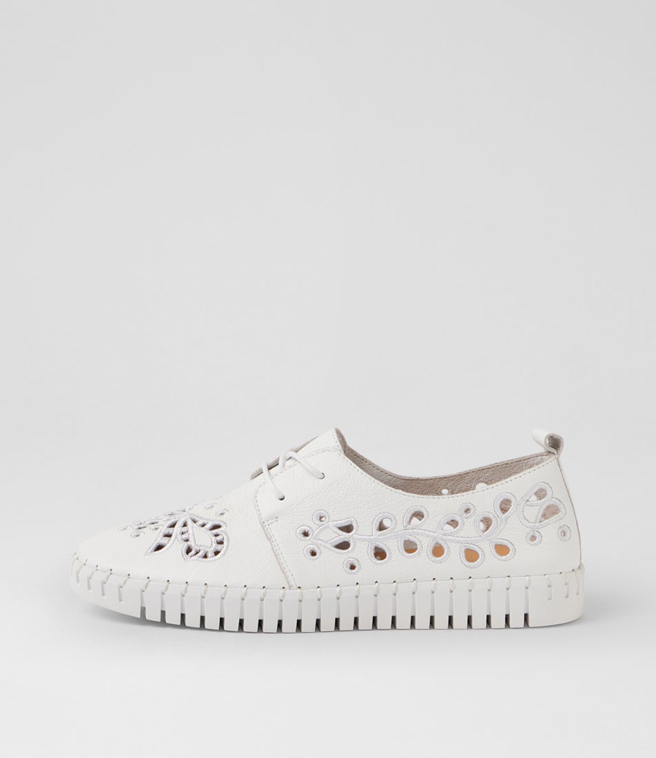 Hycinth White Leather Lace Up Flats