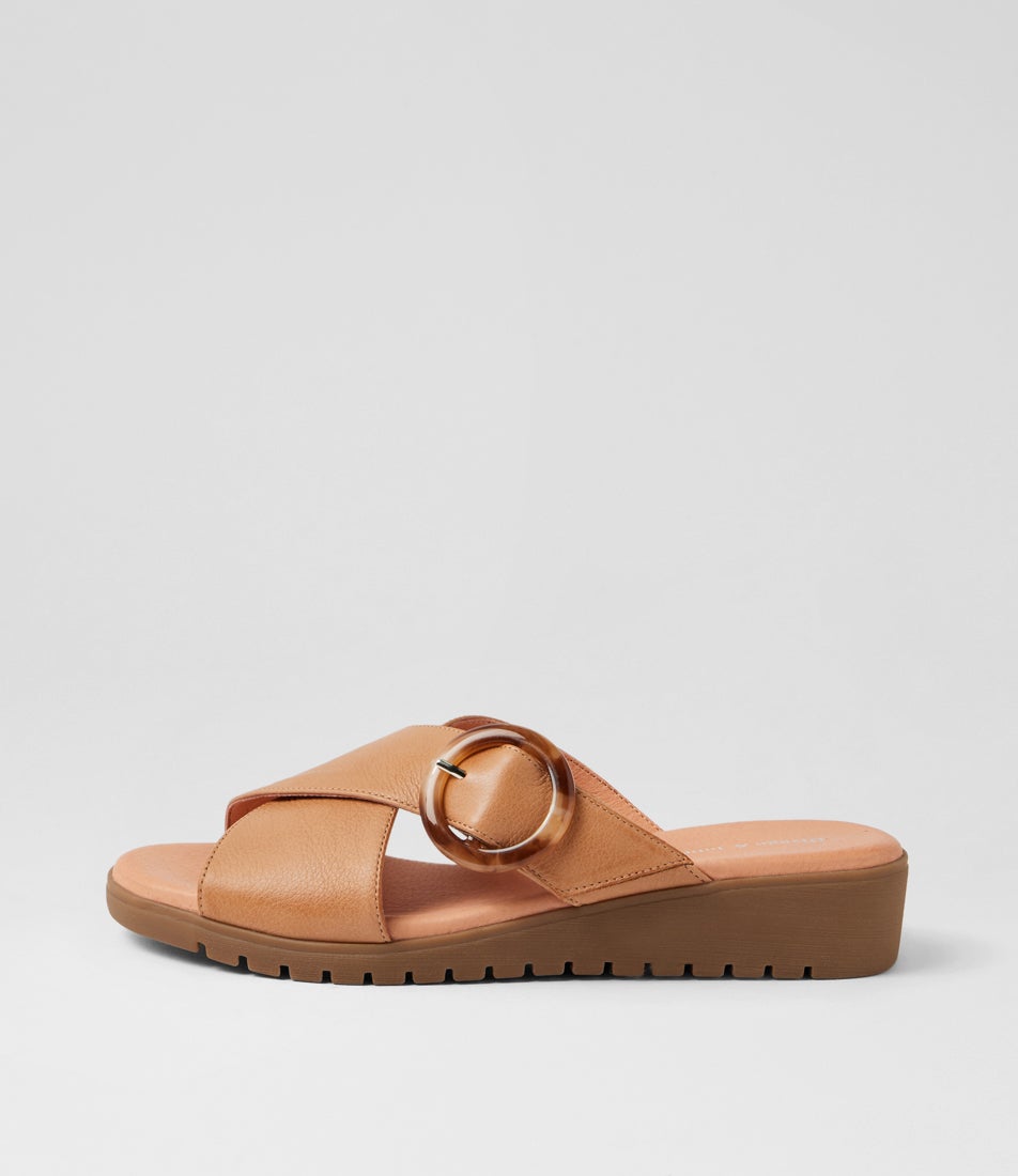 Mertisa Dark Tan Light Choc Leather Slides