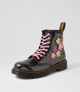 1460 JUNIOR BLACK GLITTER MAUVE PU