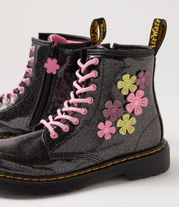 1460 JUNIOR BLACK GLITTER MAUVE PU