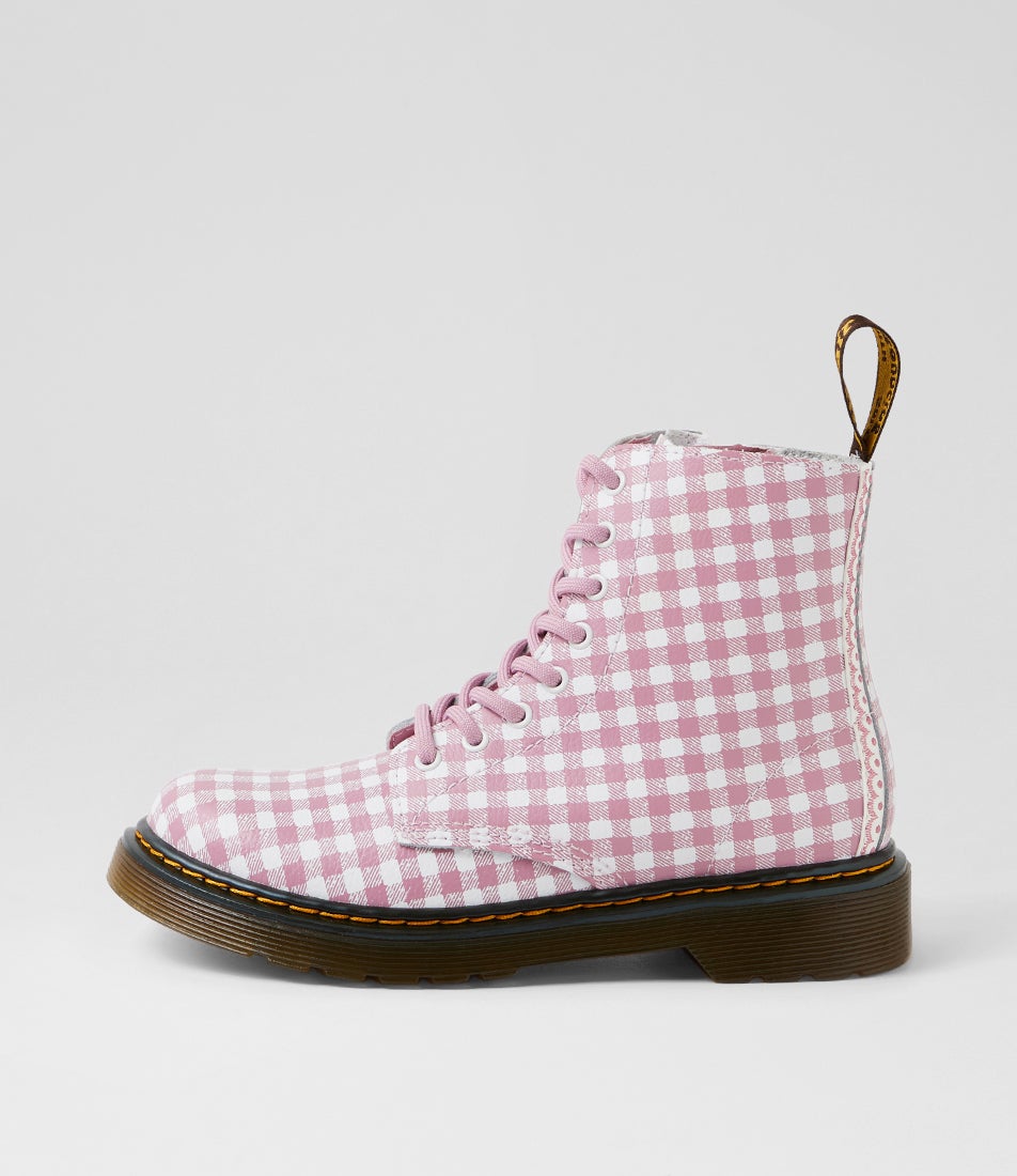 1460 Junior Gingham White Dusty Rose Leather Calf Boots 1460 Junior Gingham White Dusty Rose Leather Calf Boots