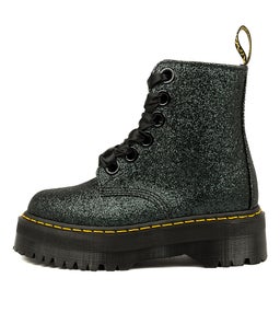 MOLLY GLITTER 8 EYE BOOT GREEN BLACK LEATHER