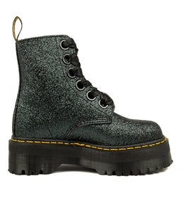 MOLLY GLITTER 8 EYE BOOT GREEN BLACK LEATHER