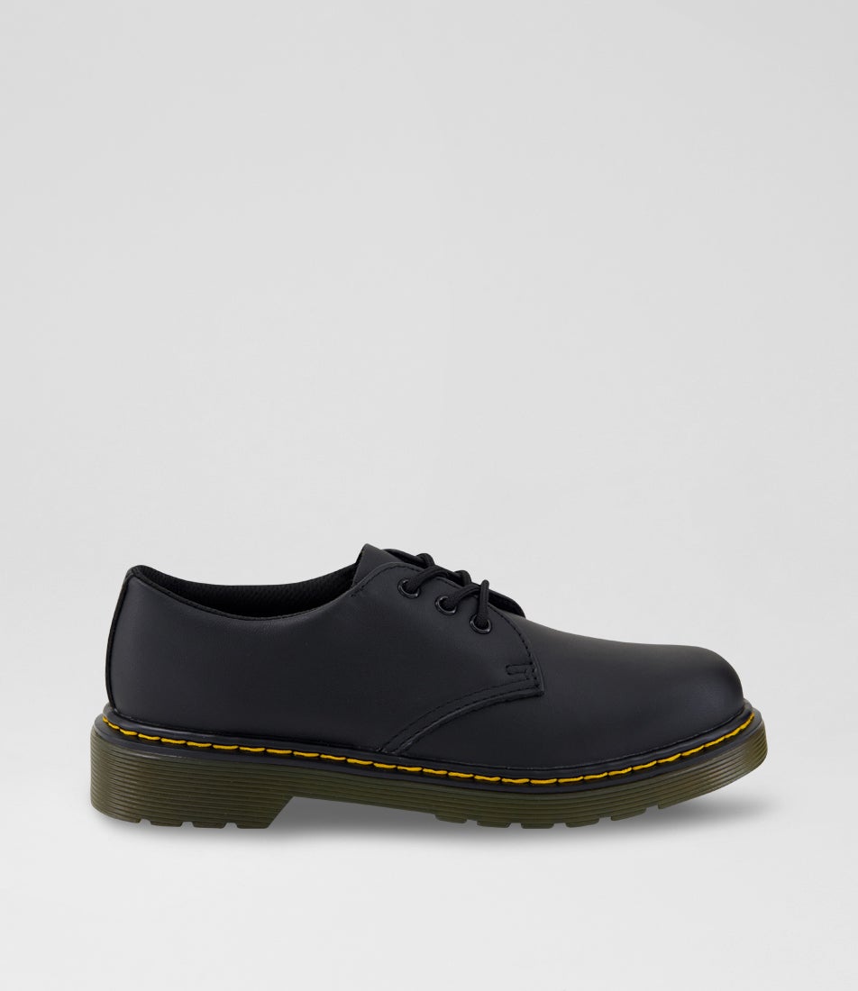 1461 Junior Black Leather Lace Up Flats 1461 Junior Black Leather Lace Up Flats