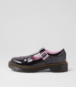 BEX HEART MJ JUNIORS DM BLACK PALE PINK PATENT LEATHER
