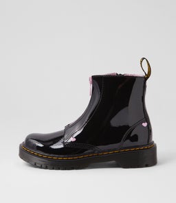 BEX HEART ZIP JUNIOR DM BLACK PALE PINK PATENT LEATHER