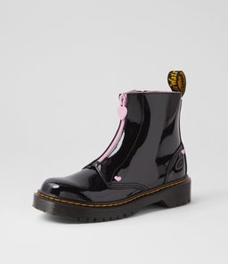 BEX HEART ZIP JUNIOR DM BLACK PALE PINK PATENT LEATHER