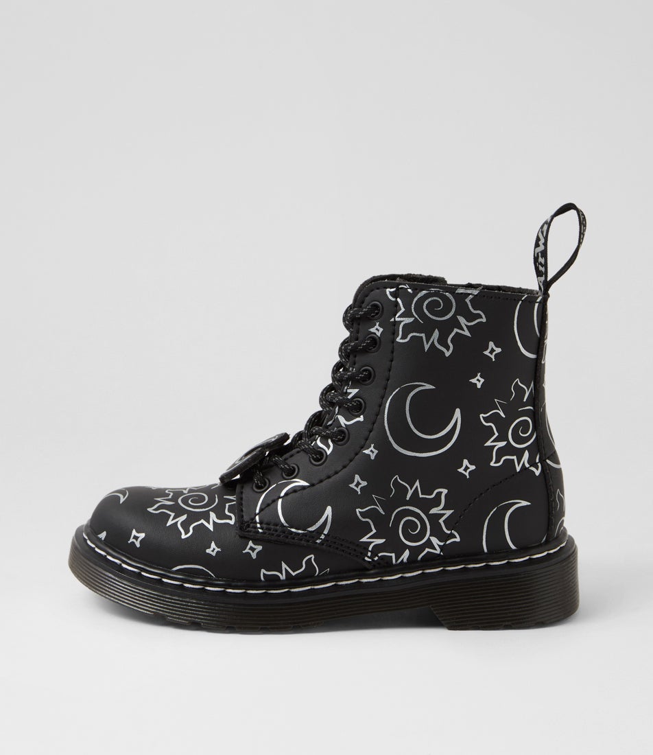 1460 Solar Flare Junior Black Genix Nappa Leather Lace Up Boots