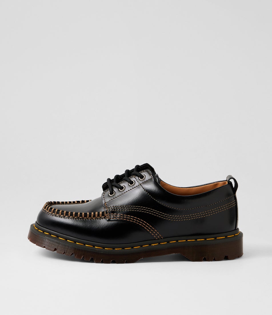 Lowell M Black Leather Lace Up Flats