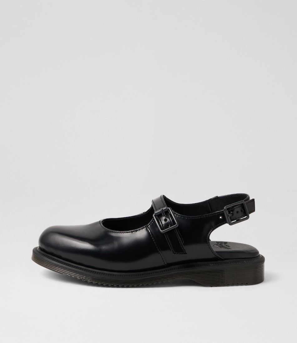 Madaline Mary Jane Black Polished Flat Shoes