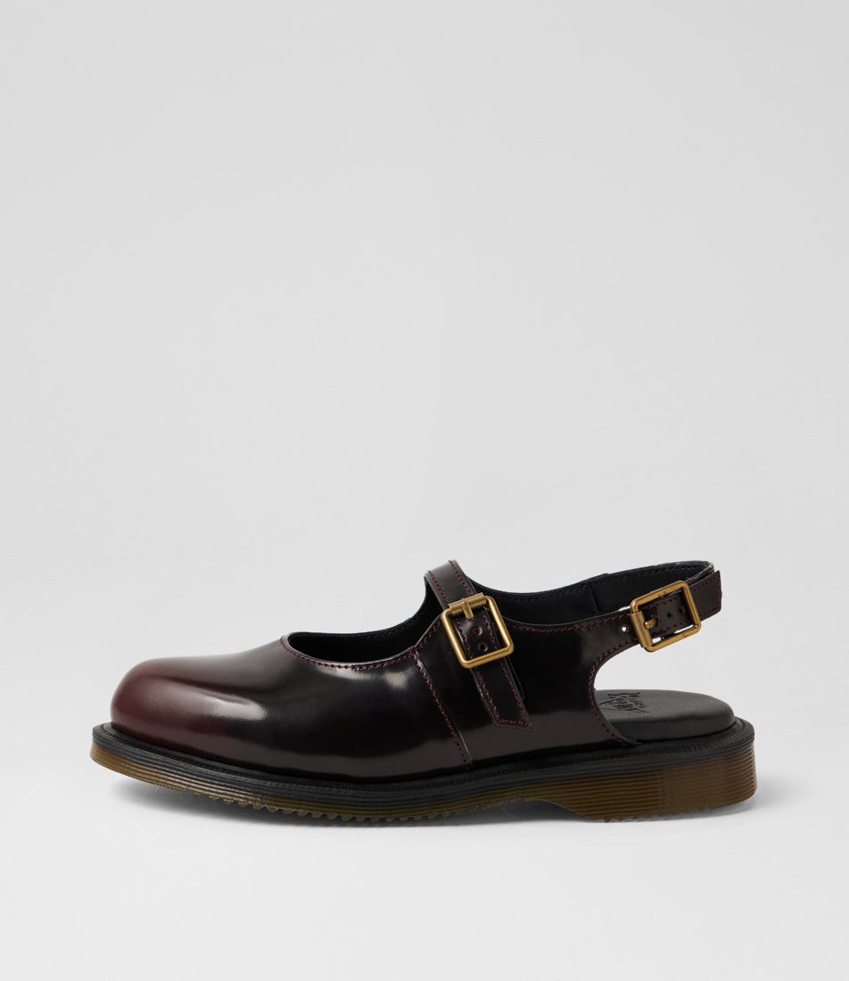 Madaline Mary Jane Cherry Red Arcadia Leather Flat Shoes