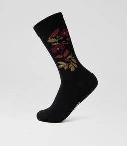 FLORAL SOCKS DM BLACK ORGANIC COTTON