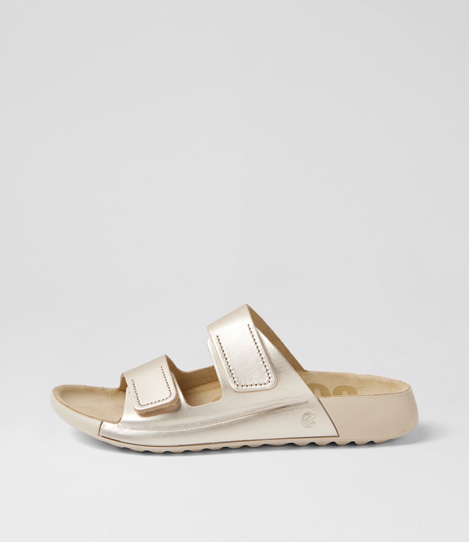 Cozmo W Pure White Gold Leather Slides Cozmo W Pure White Gold Leather Slides