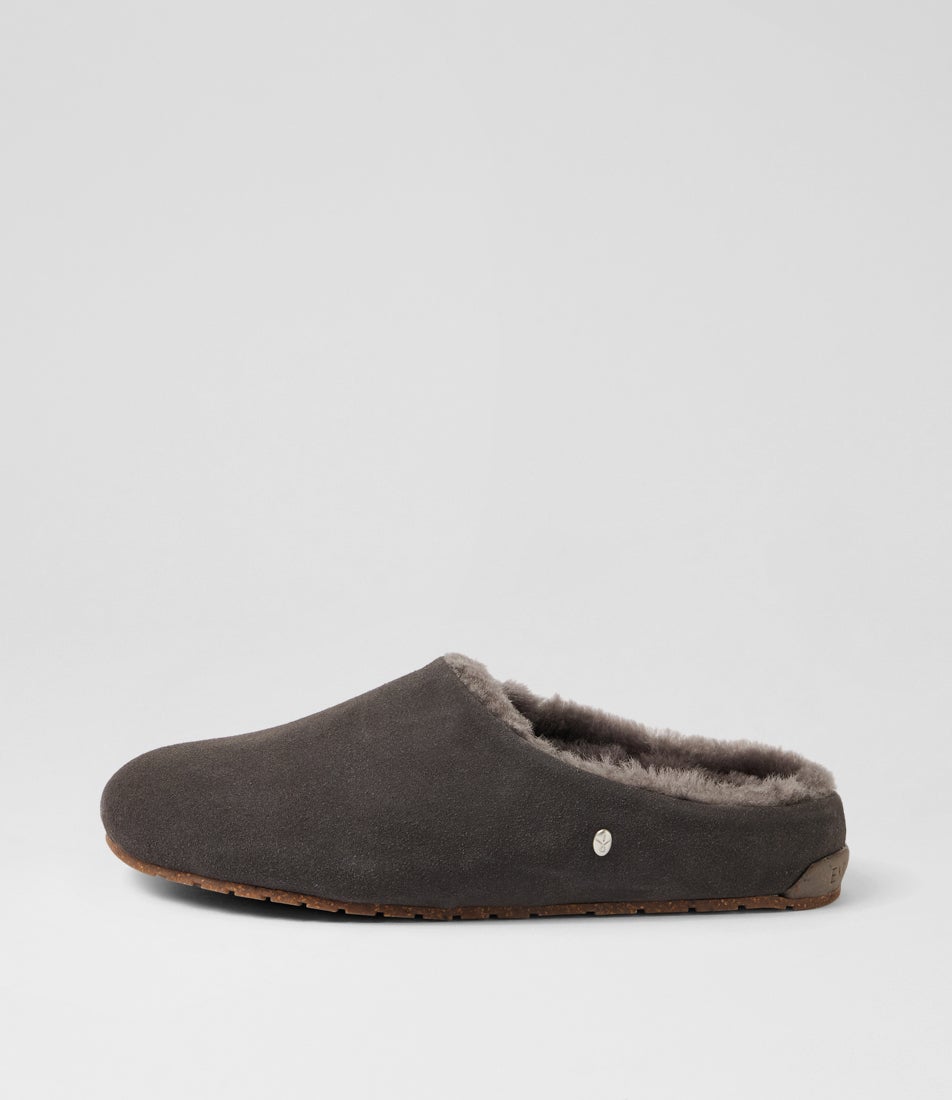 Monch Charcoal Leather Slippers Monch Charcoal Leather Slippers