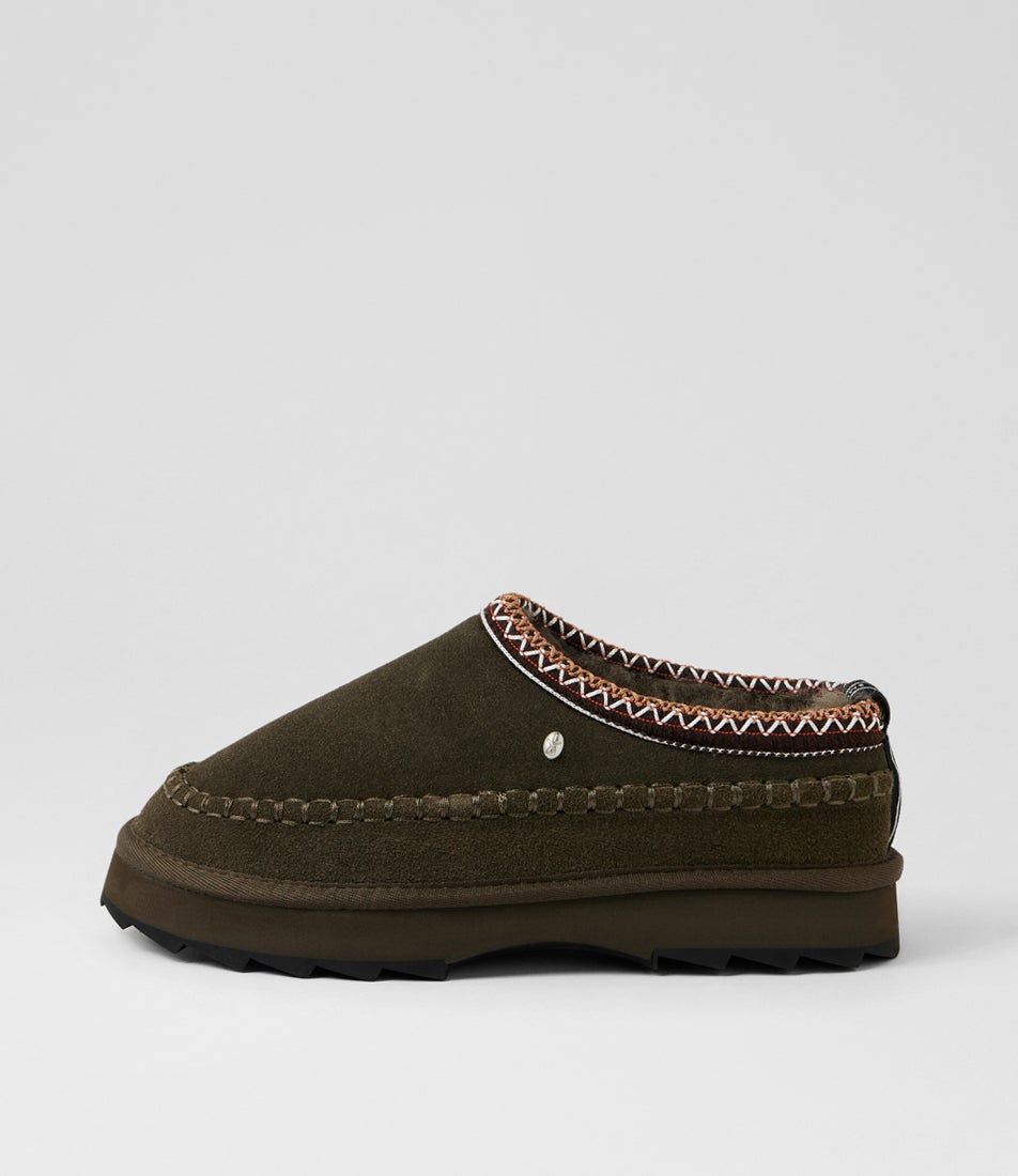 Sharky Adventure Dark Olive Suede Slippers Sharky Adventure Dark Olive Suede Slippers