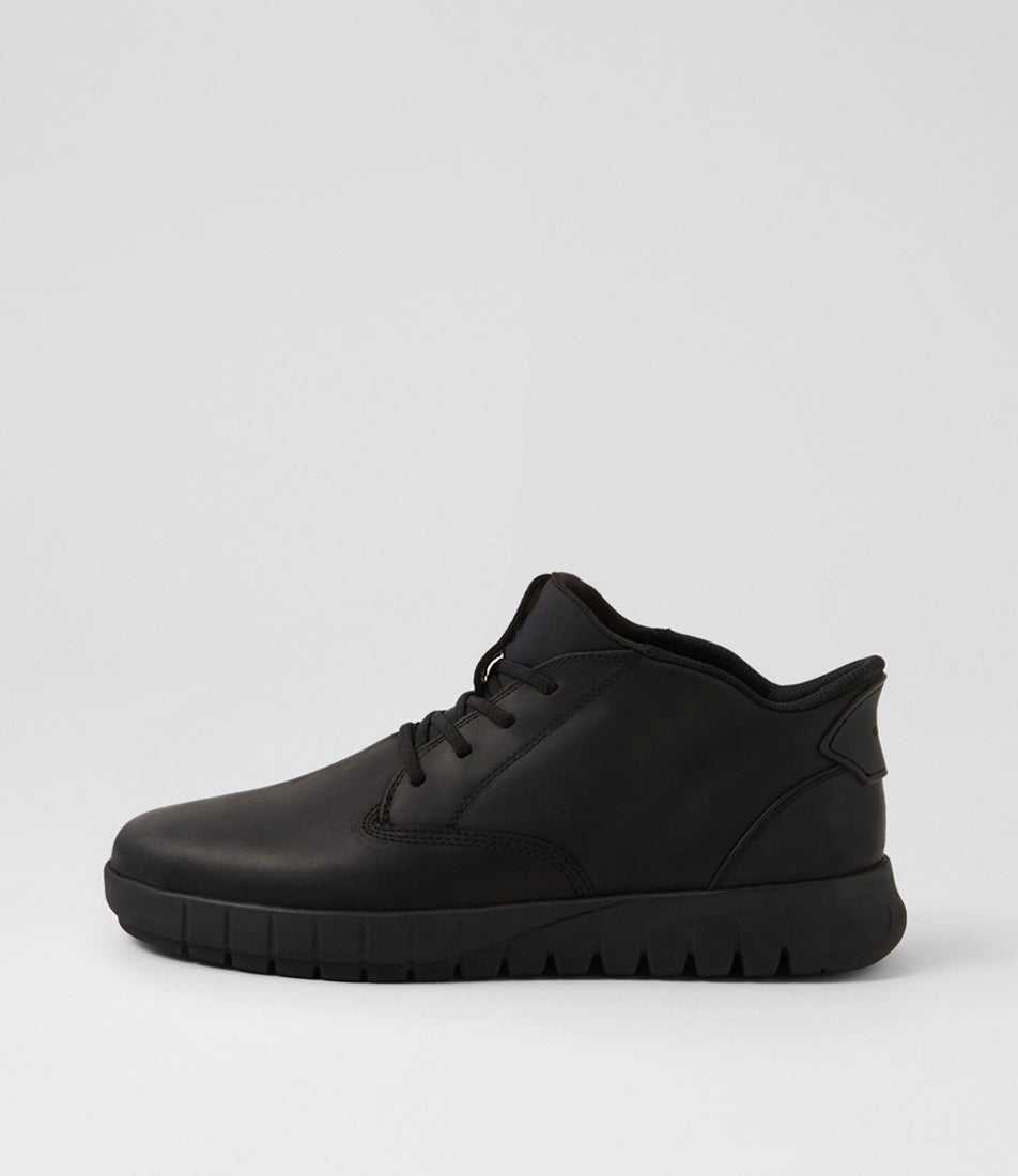 U Flextride Plus Hi Black Leather Lace Up Boots