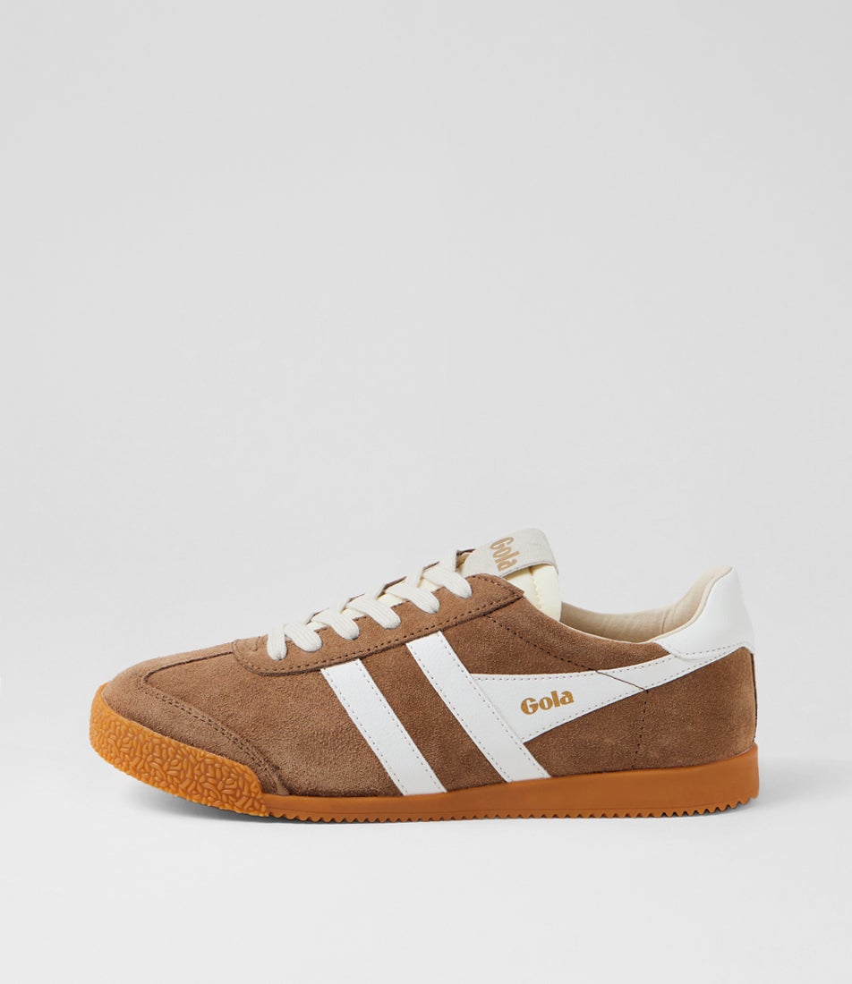 Elan W Tobacco White Suede Sneakers