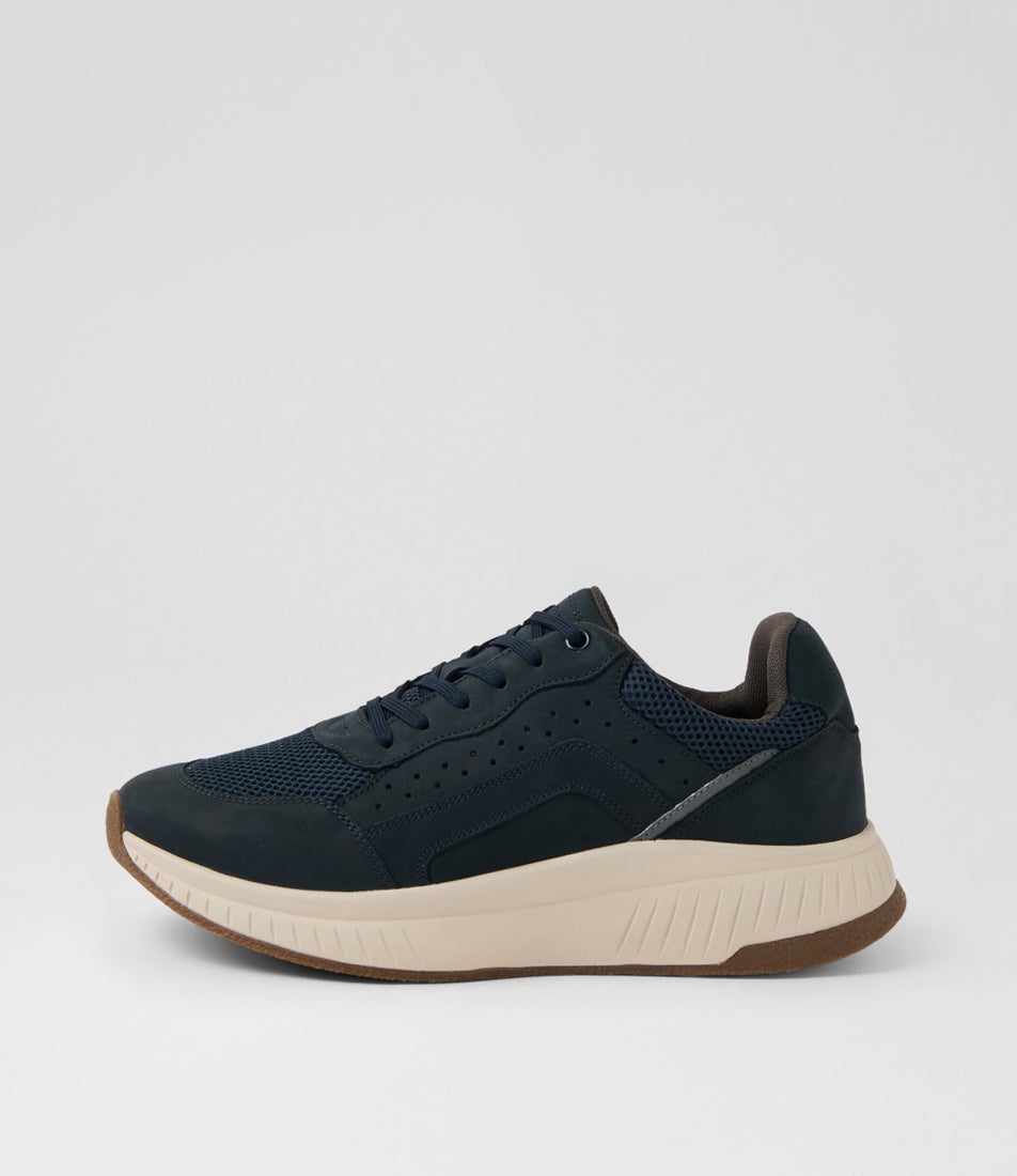 Keegan Navy Leather Lace Up Flats
