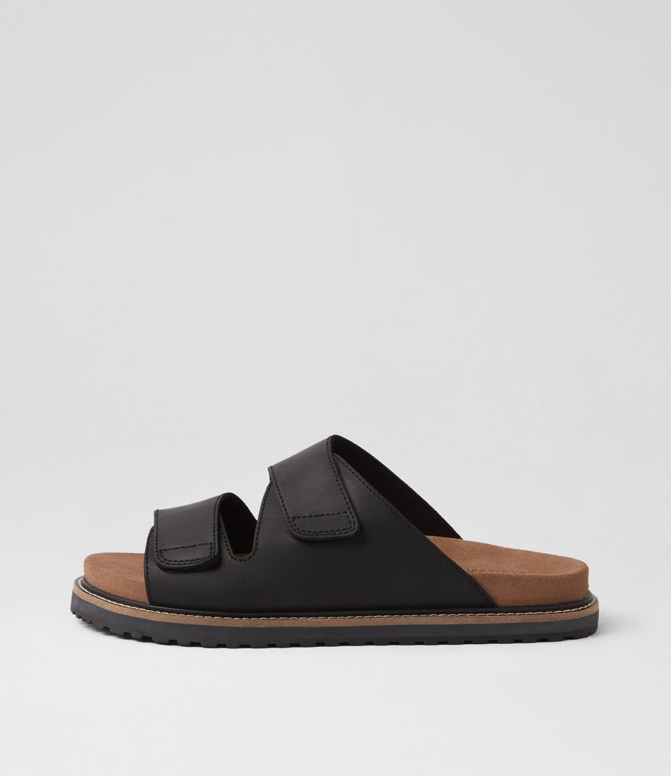Fairo Black Leather Slides