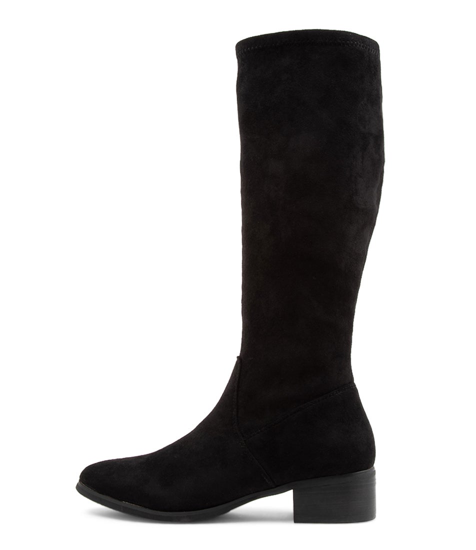 Tenner Black Stretch Microsuede Long Boots