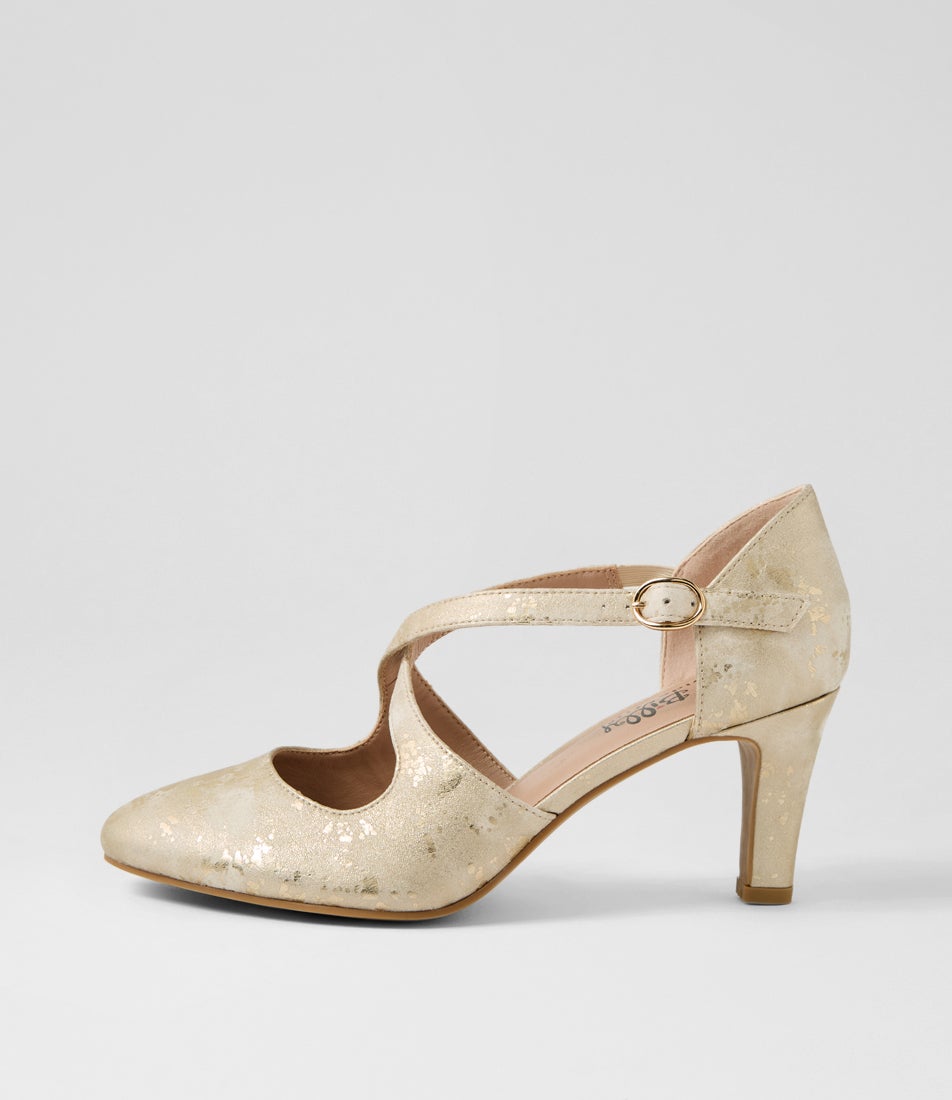 Irenna W Champagne Shimmer Fabric Heels