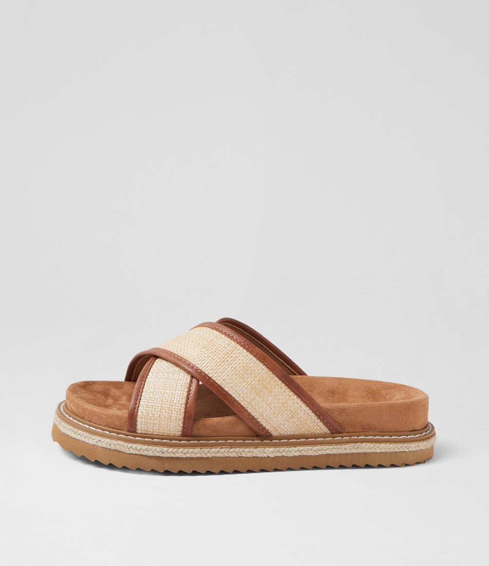 Harshini Tan Natural Synthetic Raffia Sandals