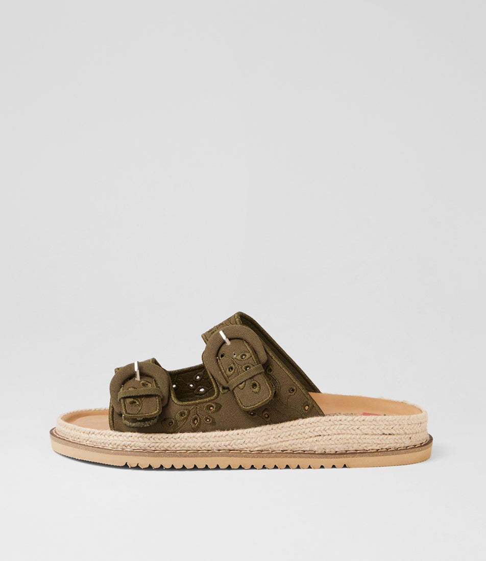 Jabbi Khaki Fabric Slides