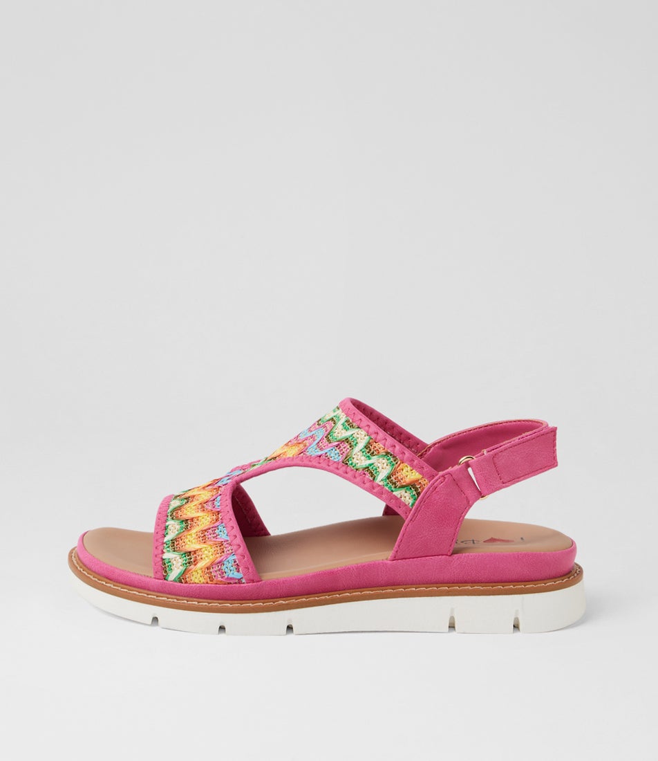 Discus Bright Zigzag Fuchsia Raffia Sandals Discus Bright Zigzag Fuchsia Raffia Sandals