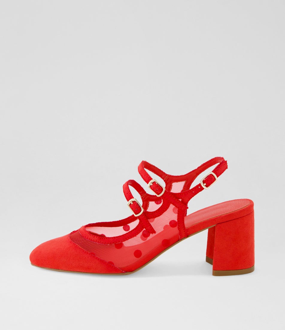 Estefania Red Spot Mix Mary Jane Heels