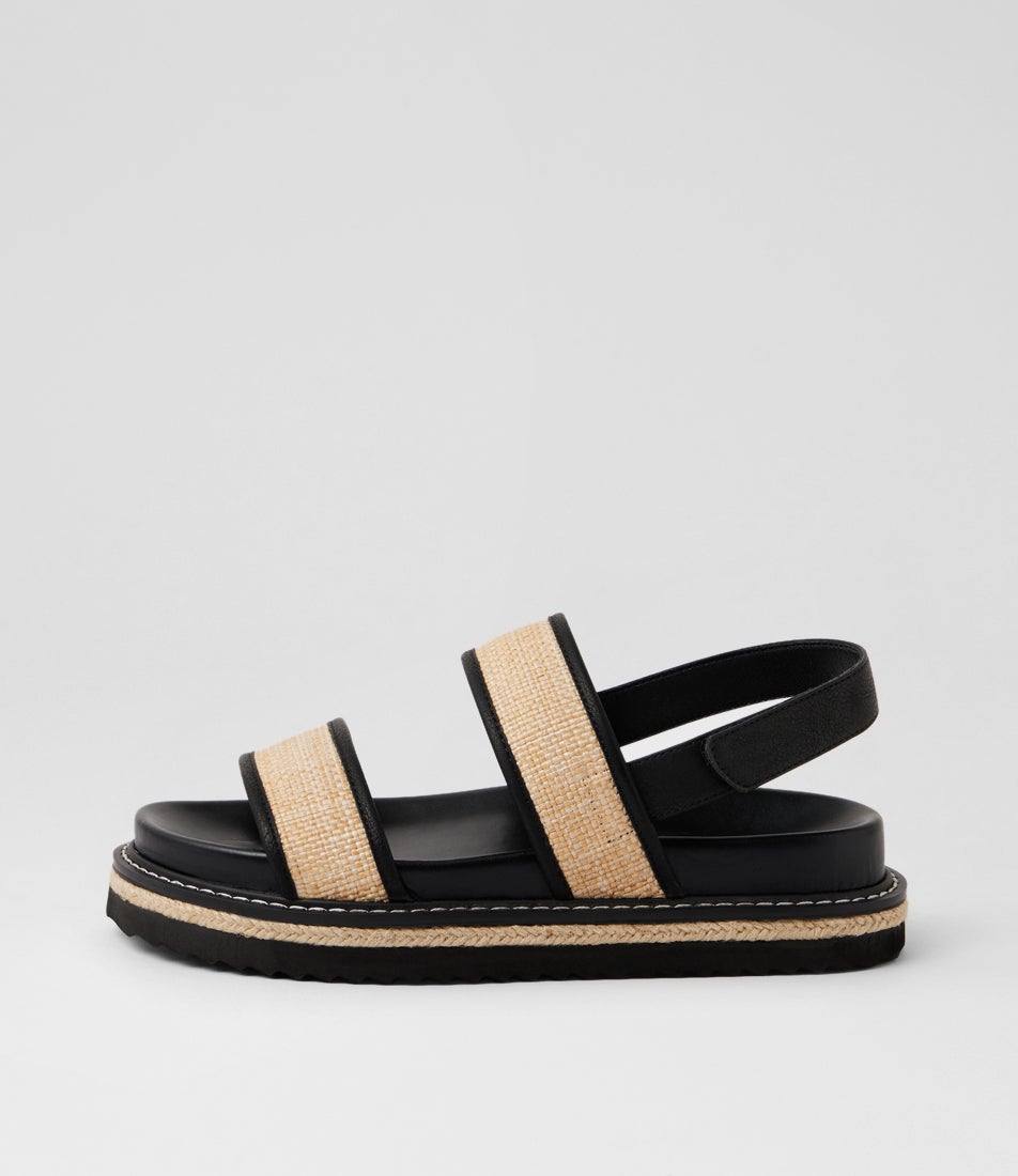 Herry Black Natural Raffia Sandals