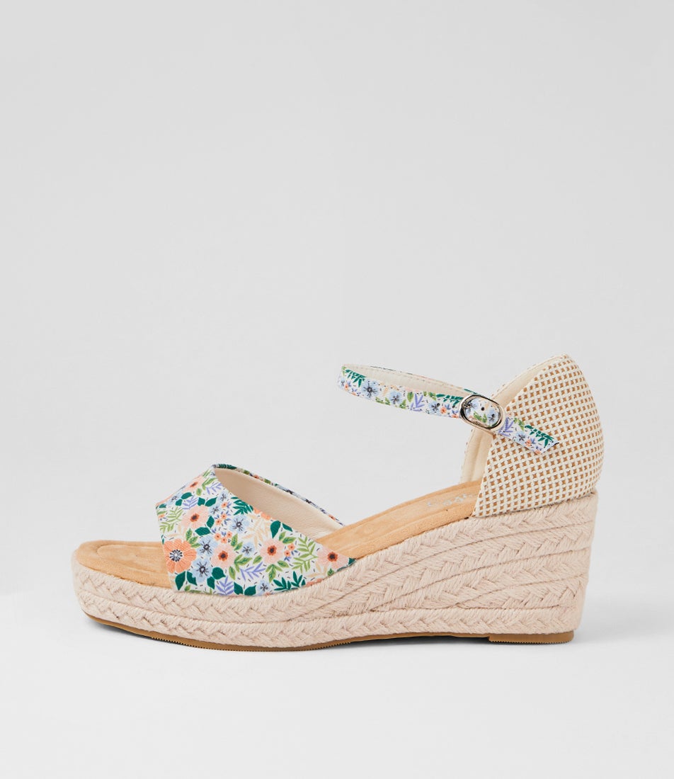Sayeri W White Floral Fabric Sandals