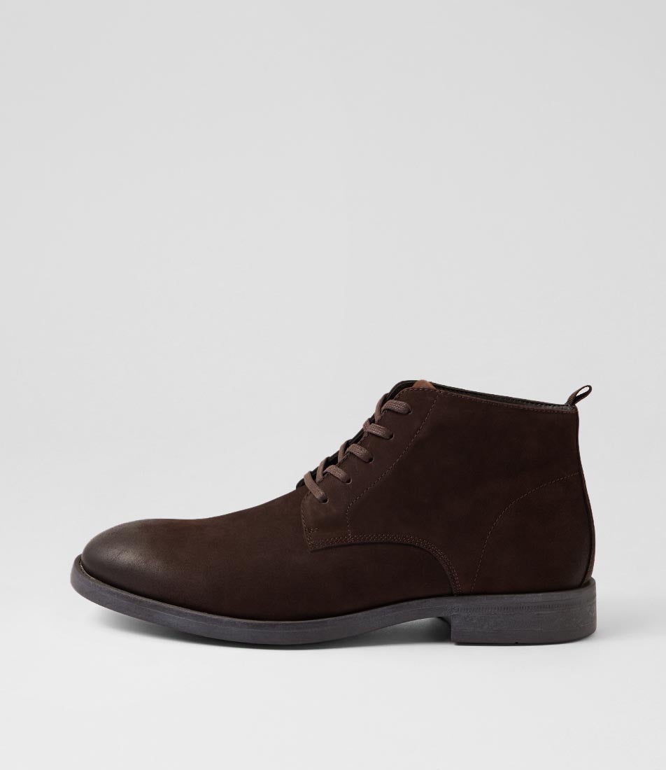 Neon Dark Brown Leather Lace Up Boots