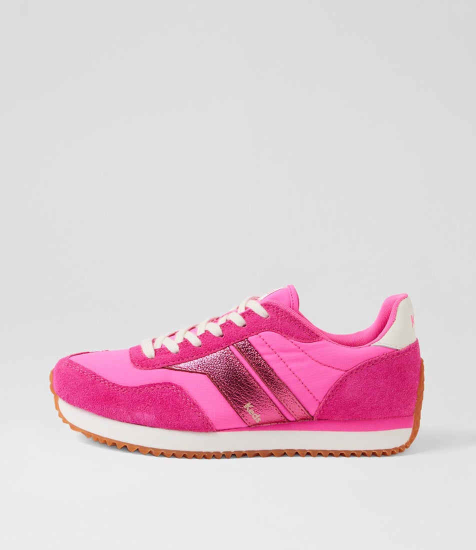 Rena Neon Pink Leather Nylon Sneakers Rena Neon Pink Leather Nylon Sneakers
