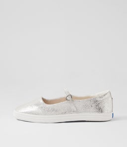 SQUARE TOE MARY JANE KE DISTRESSED METALLIC SILVER LEATHER