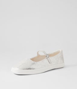 SQUARE TOE MARY JANE KE DISTRESSED METALLIC SILVER LEATHER