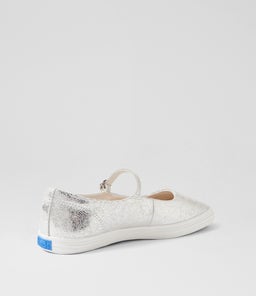 SQUARE TOE MARY JANE KE DISTRESSED METALLIC SILVER LEATHER