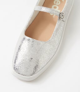 SQUARE TOE MARY JANE KE DISTRESSED METALLIC SILVER LEATHER