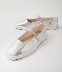 SQUARE TOE MARY JANE KE DISTRESSED METALLIC SILVER LEATHER