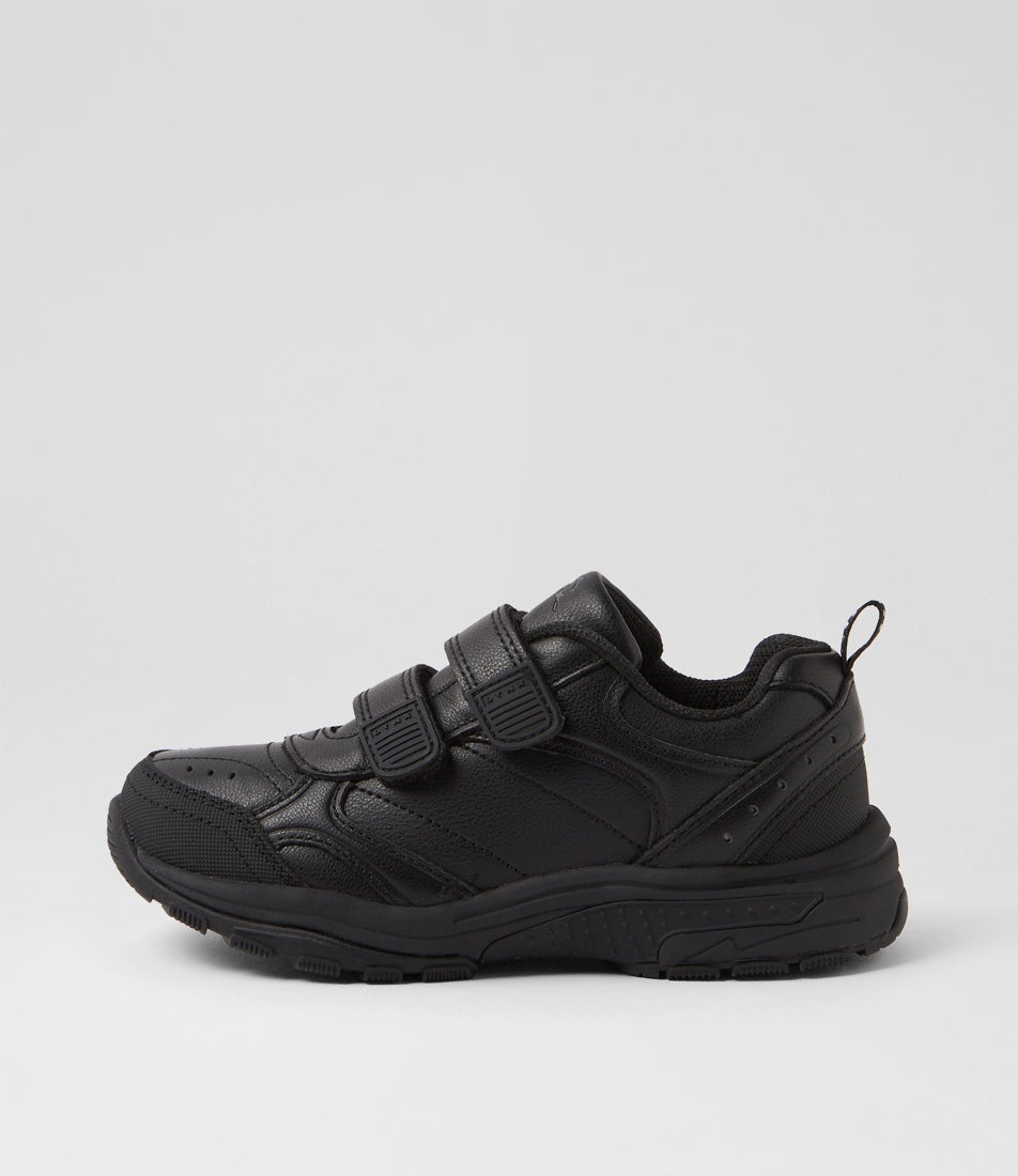 Elite Jnr E Adj Black Leather Sneakers