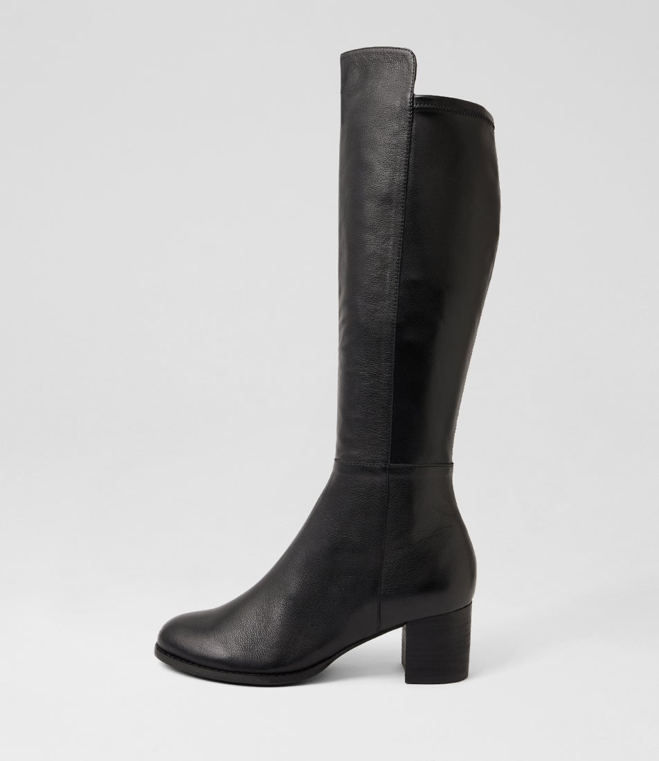 Settin Black Stretch Leather Knee High Boots Settin Black Stretch Leather Knee High Boots