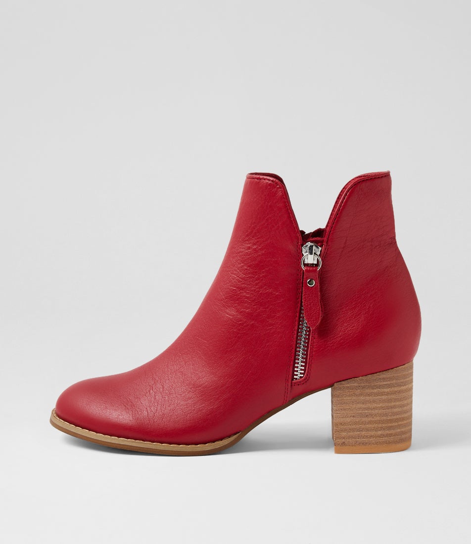 Shaine Dark Red Leather Ankle Boots