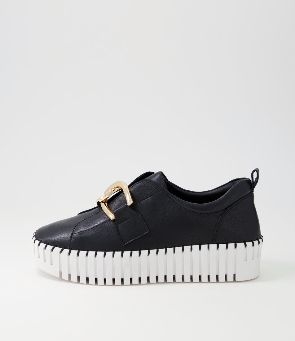 Buckles Black Leather Sneakers Ws