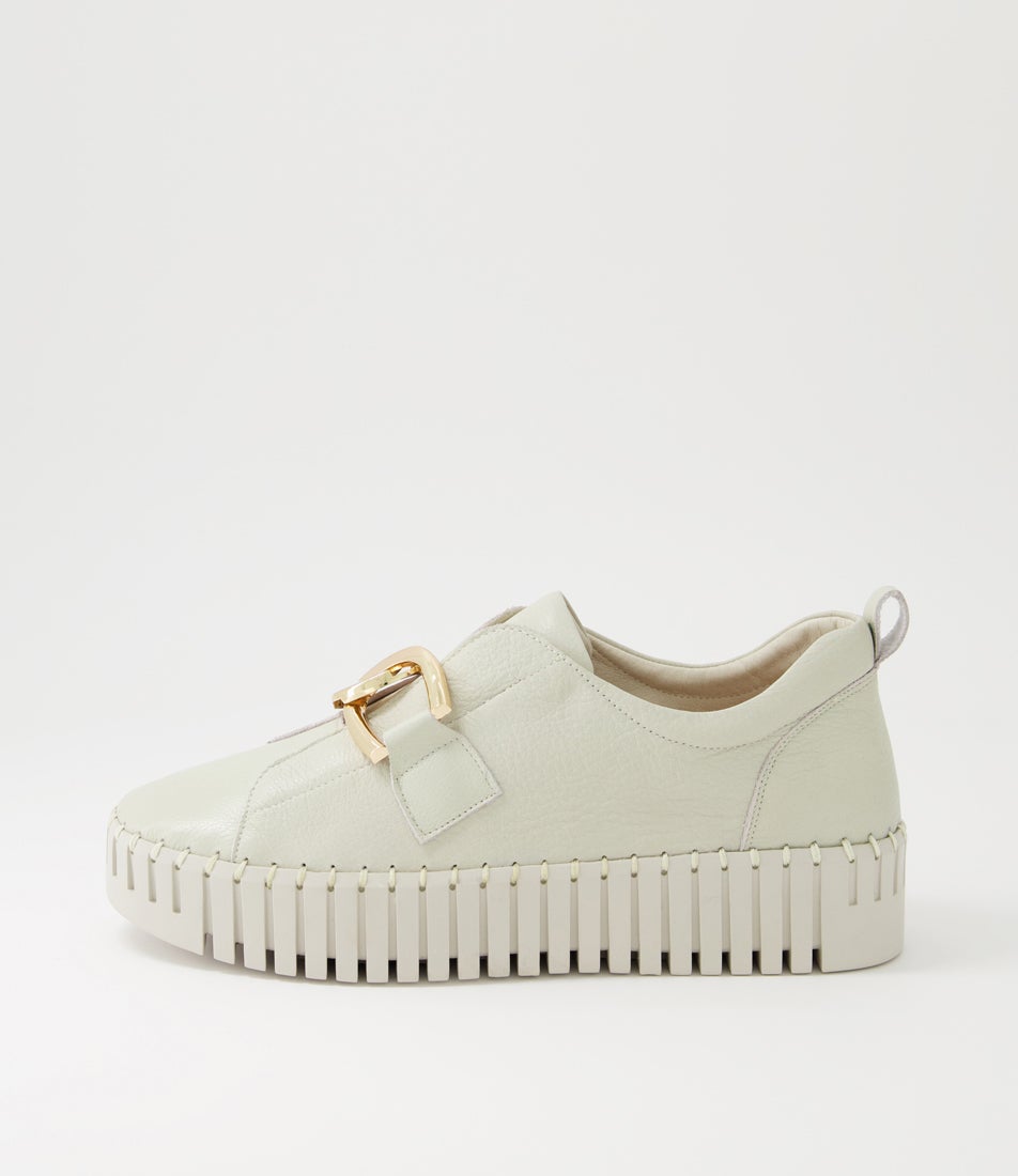 Buckles Almond Leather Sneakers