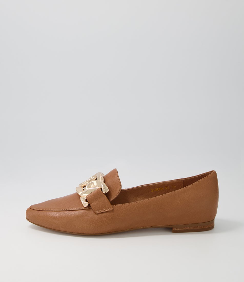 Symona Dark Tan Leather Loafers