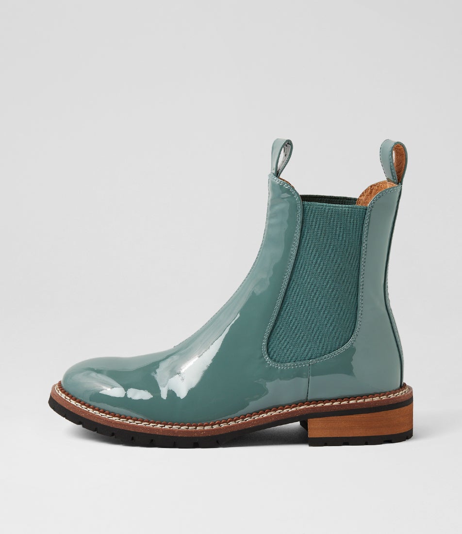 Rokkie Granite Green Patent Leather Chelsea Boots